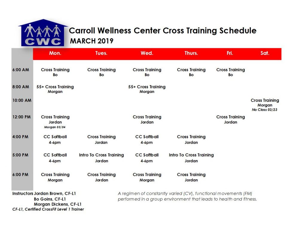 Cross Training Schedule Carroll Wellness Center Hillsville Va